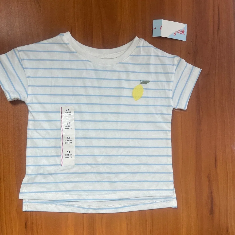 Cat & Jack Toddler 3T Outfit Set Striped Lemon T-Shirt and Denim Shorts NWT